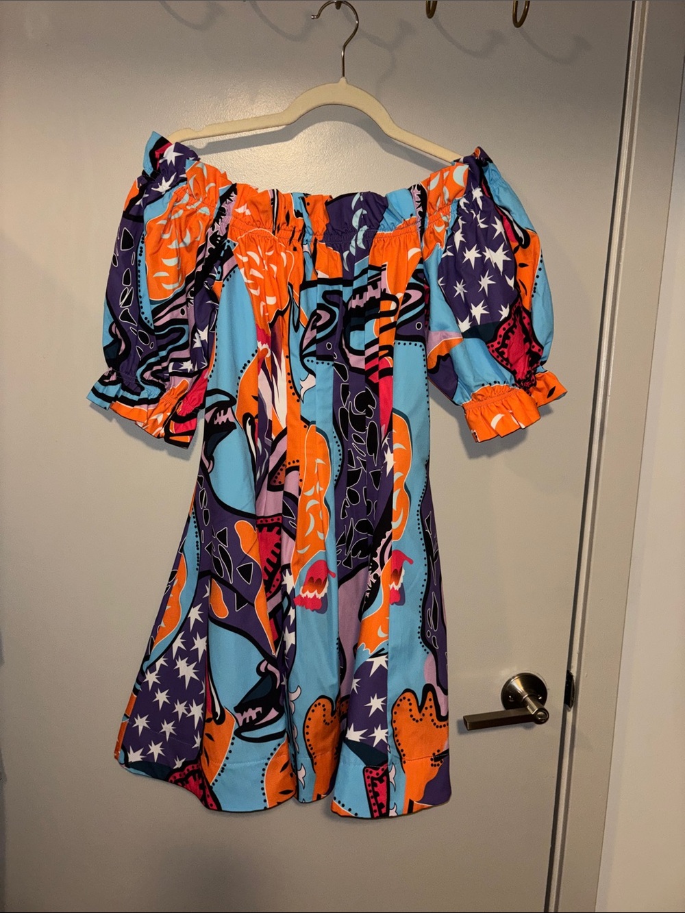 ChicMe One-Shoulder Multicolor Printed Dress — Blue & Orange